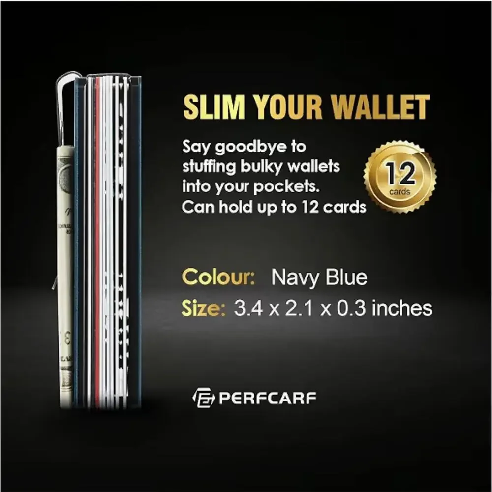 NIB PERFCARF RFID Blocking Metal Wallet Money Clip Navy Aluminum Card Holder